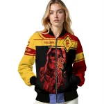 customized usc trojans reaper hands red black bomber jacket best selling
