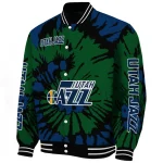 customized utah jazz burst splatter navy varsity jacket best selling
