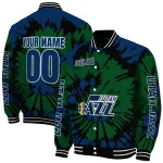 customized utah jazz burst splatter navy varsity jacket best selling