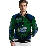 customized utah jazz burst splatter navy varsity jacket best selling