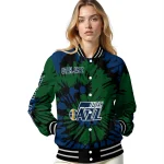 customized utah jazz burst splatter navy varsity jacket best selling