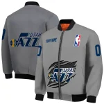 customized utah jazz claw accent grey bomber jacket best selling