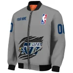 customized utah jazz claw accent grey bomber jacket best selling