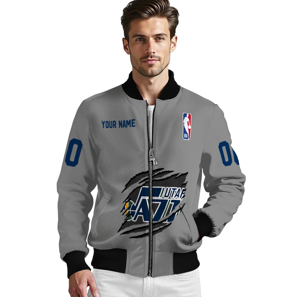 customized utah jazz claw accent grey bomber jacket high quality customized utah jazz claw accent grey bomber jacket high quality