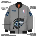 customized utah jazz claw accent grey bomber jacket best selling