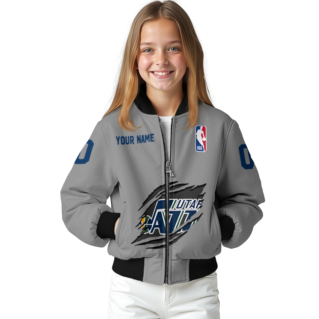 customized utah jazz claw accent grey bomber jacket top rated customized utah jazz claw accent grey bomber jacket top rated