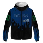 customized utah jazz flame trim navy black windbreaker jacket best selling