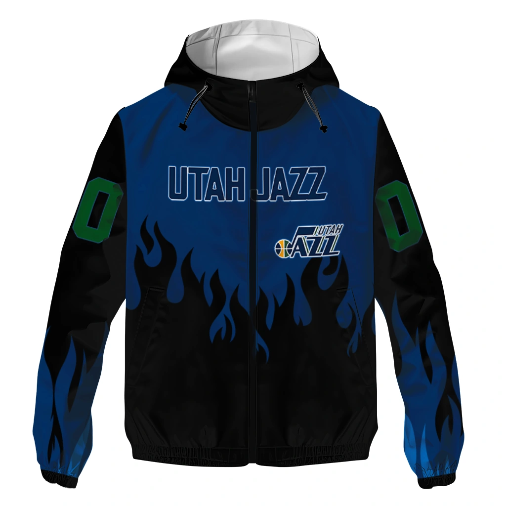 customized utah jazz flame trim navy black windbreaker jacket best selling customized utah jazz flame trim navy black windbreaker jacket best selling