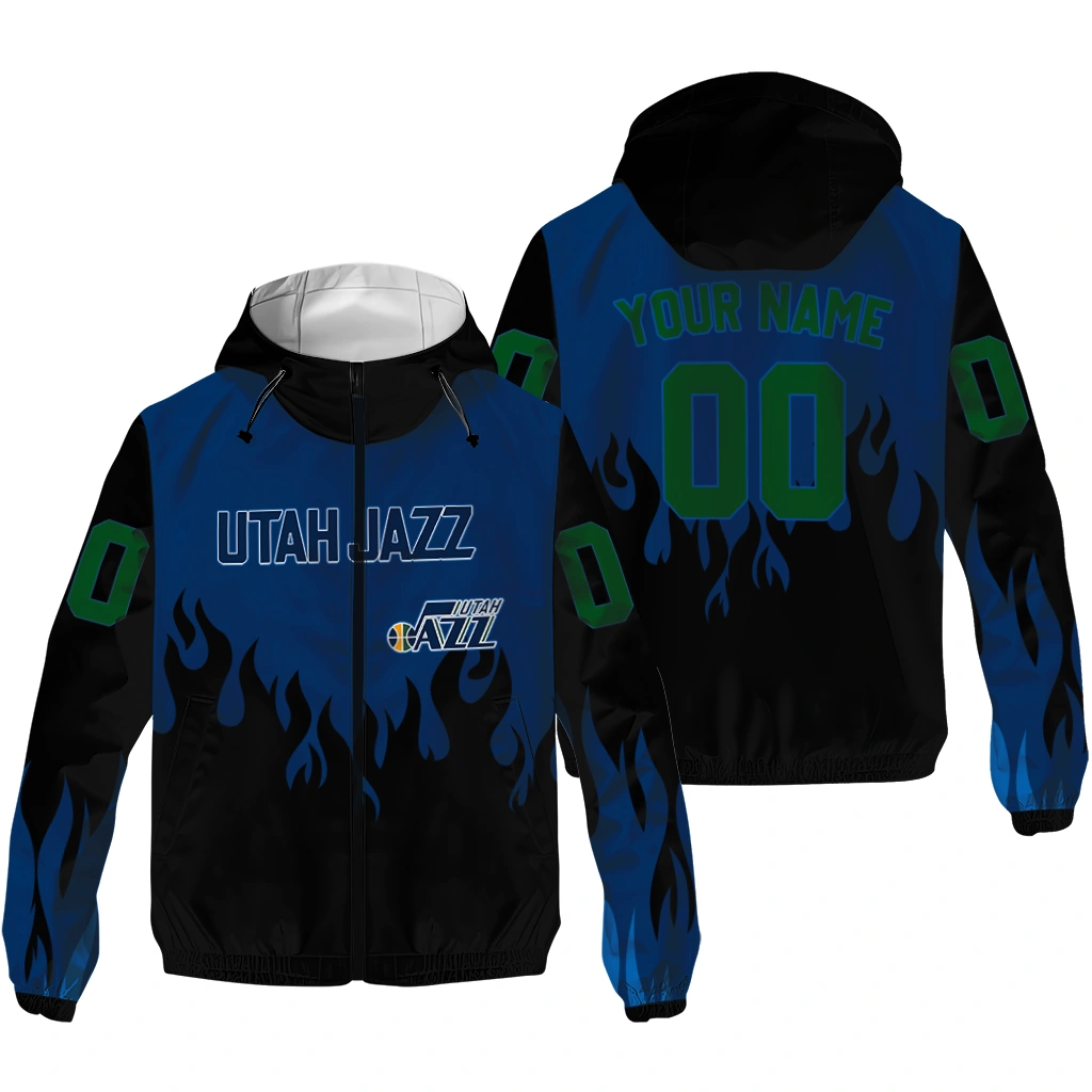 customized utah jazz flame trim navy black windbreaker jacket high quality customized utah jazz flame trim navy black windbreaker jacket high quality