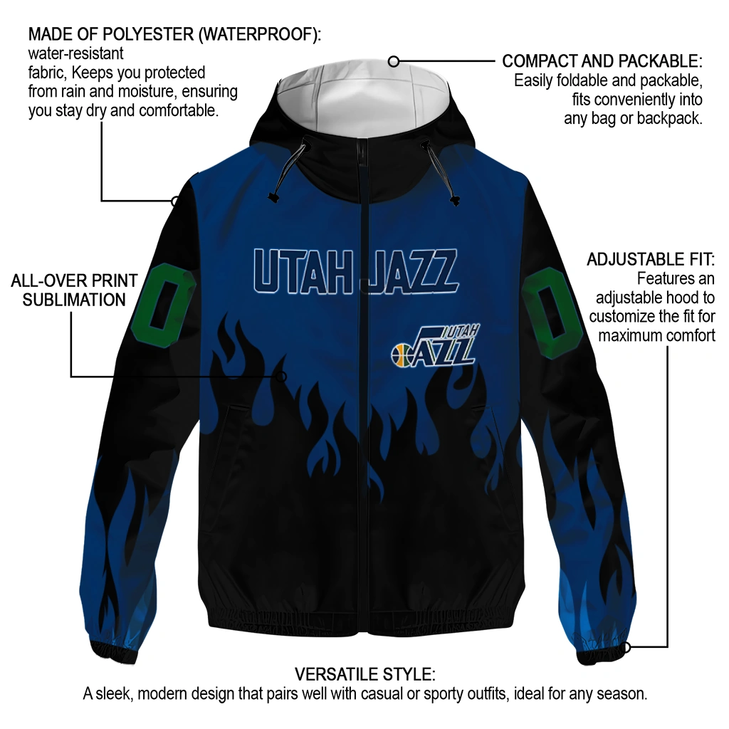 customized utah jazz flame trim navy black windbreaker jacket new arrival customized utah jazz flame trim navy black windbreaker jacket new arrival