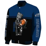 customized utah jazz groot football navy black varsity jacket best selling