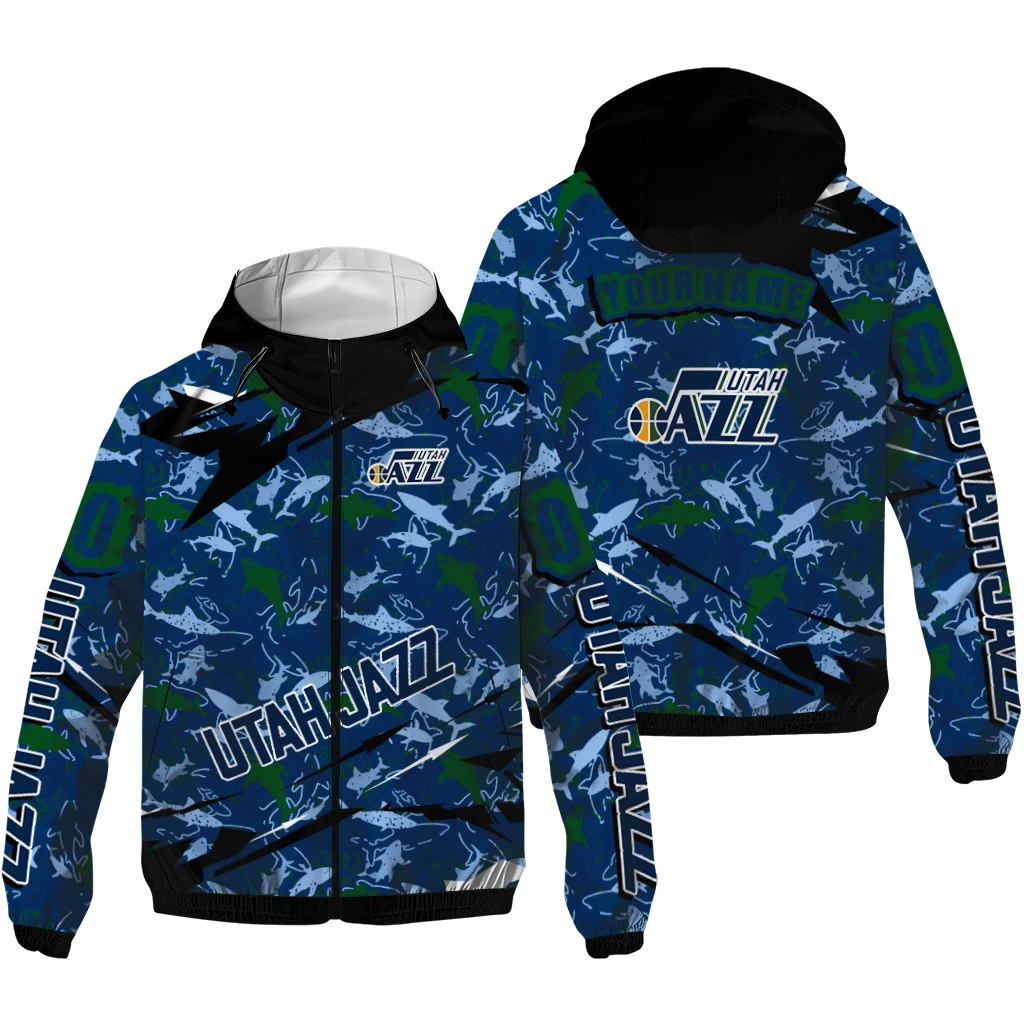customized utah jazz shark art navy windbreaker jacket high quality customized utah jazz shark art navy windbreaker jacket high quality