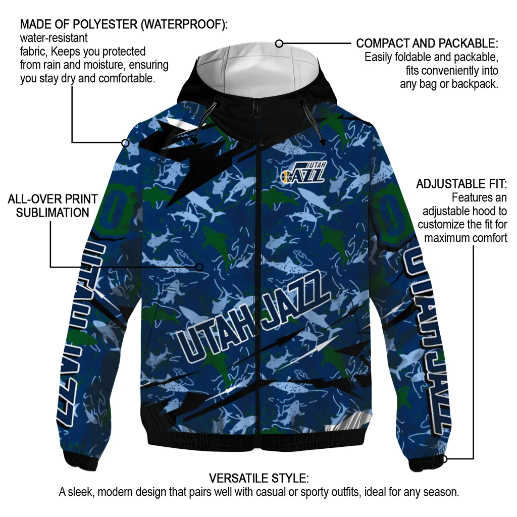 customized utah jazz shark art navy windbreaker jacket new arrival customized utah jazz shark art navy windbreaker jacket new arrival