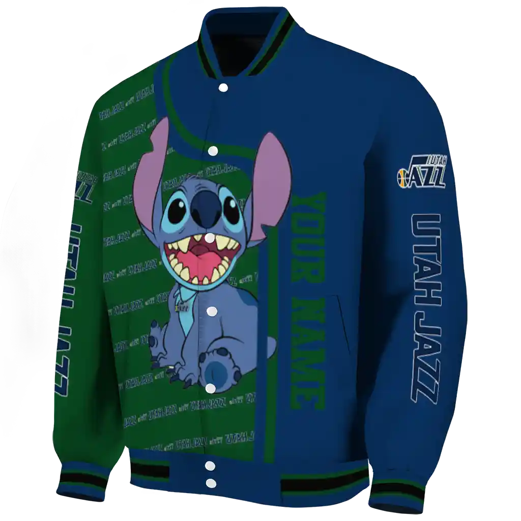 customized utah jazz stitch laughing navy varsity jacket best selling customized utah jazz stitch laughing navy varsity jacket best selling