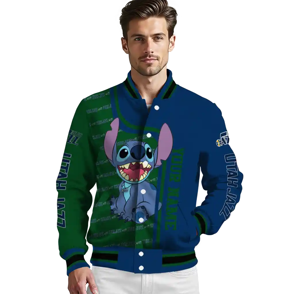 customized utah jazz stitch laughing navy varsity jacket high quality customized utah jazz stitch laughing navy varsity jacket high quality