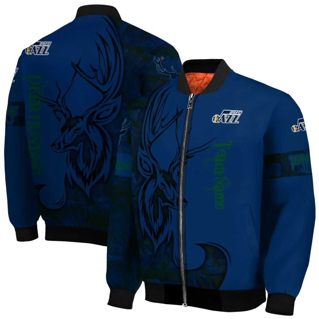 customized utah jazz tribal deer art navy bomber jacket best selling customized utah jazz tribal deer art navy bomber jacket best selling