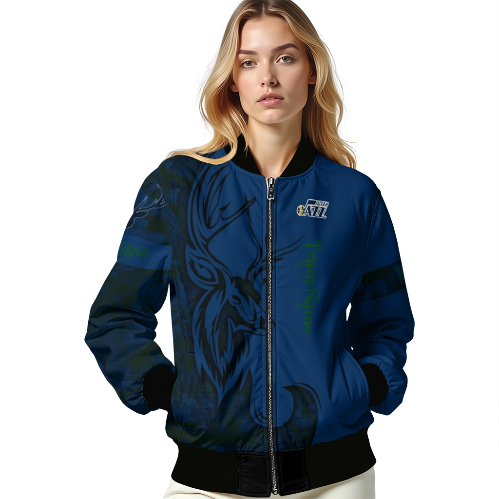 customized utah jazz tribal deer art navy bomber jacket latest model customized utah jazz tribal deer art navy bomber jacket latest model