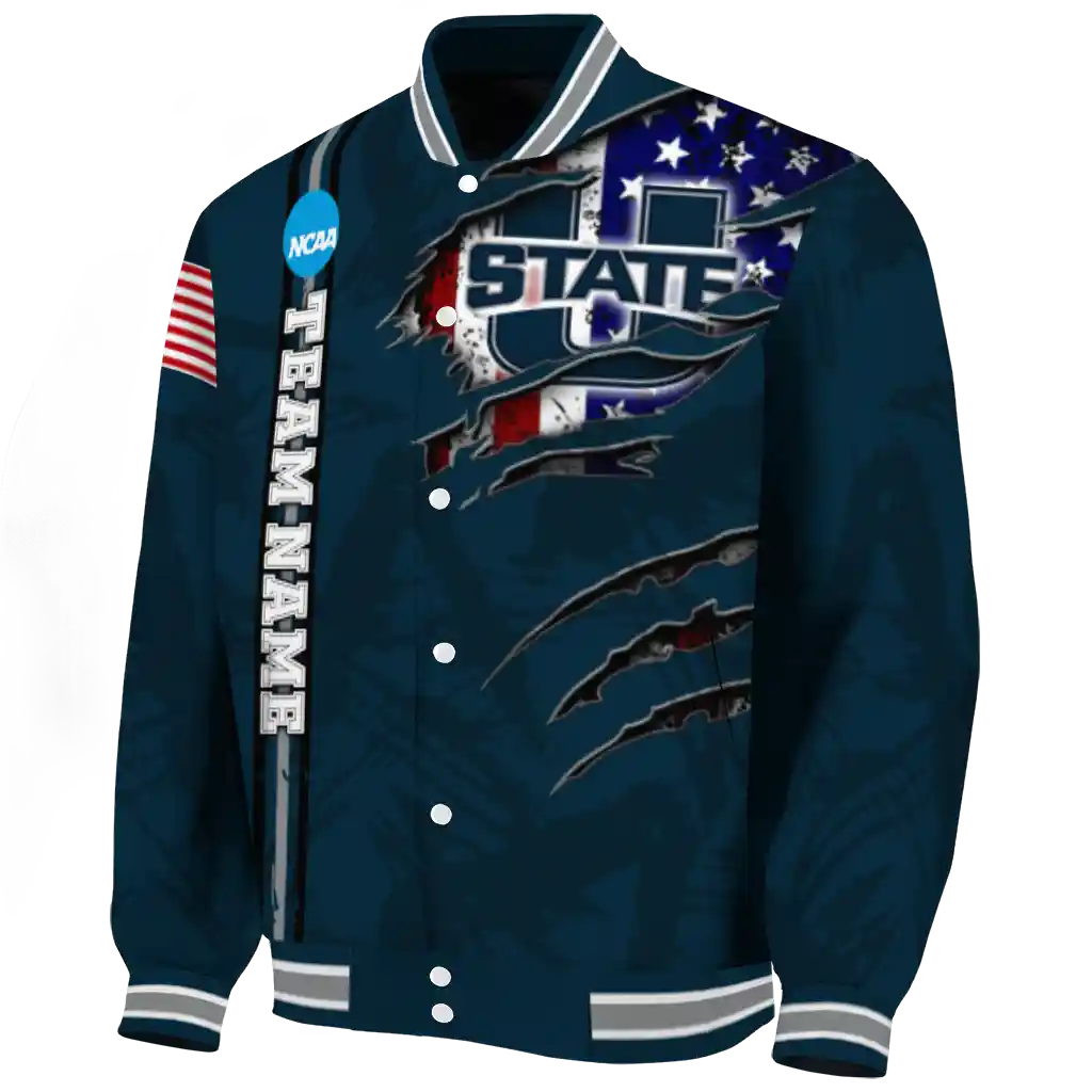 customized utah state aggies usa flag claws navy varsity jacket best selling customized utah state aggies usa flag claws navy varsity jacket best selling