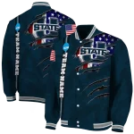 customized utah state aggies usa flag claws navy varsity jacket best selling