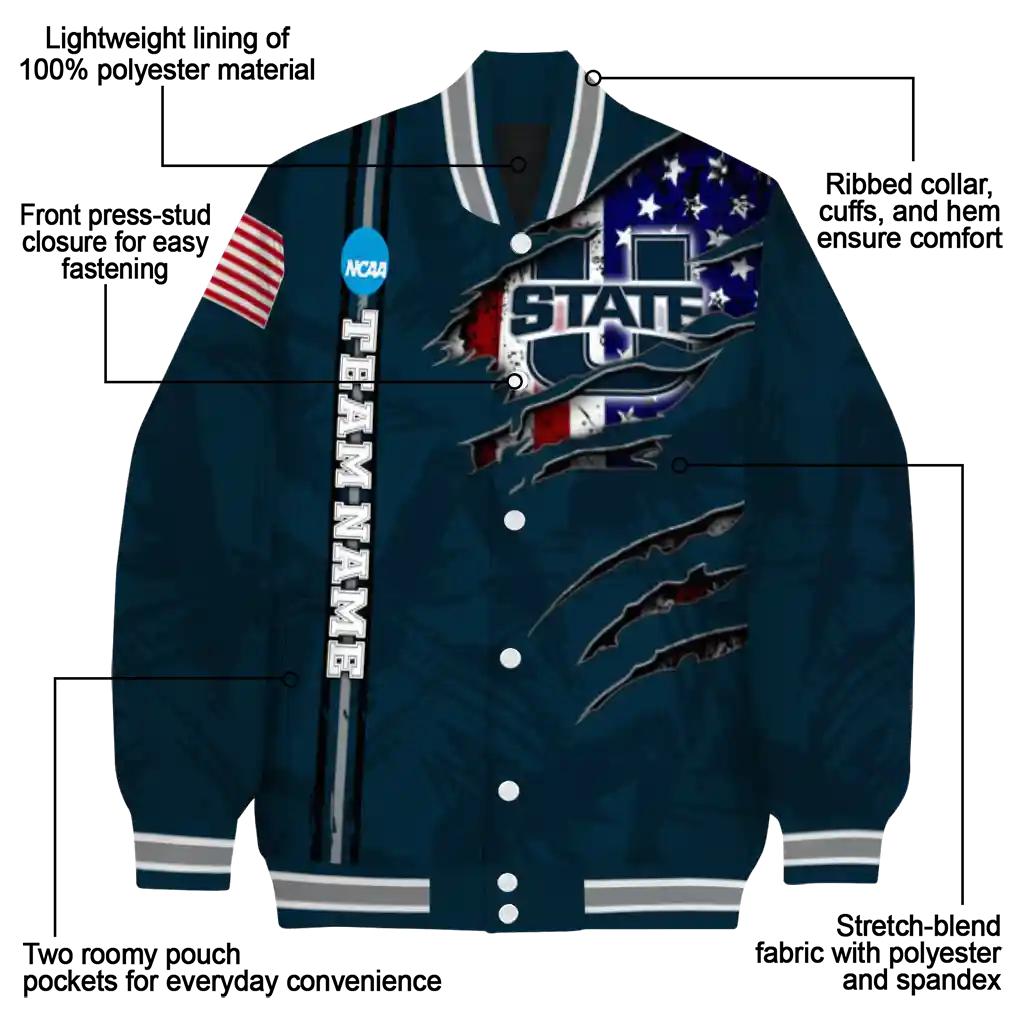 customized utah state aggies usa flag claws navy varsity jacket new arrival customized utah state aggies usa flag claws navy varsity jacket new arrival