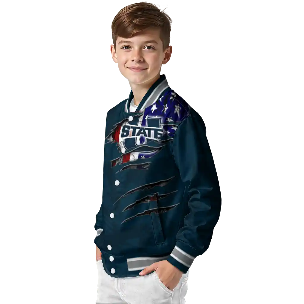 customized utah state aggies usa flag claws navy varsity jacket trendy customized utah state aggies usa flag claws navy varsity jacket trendy