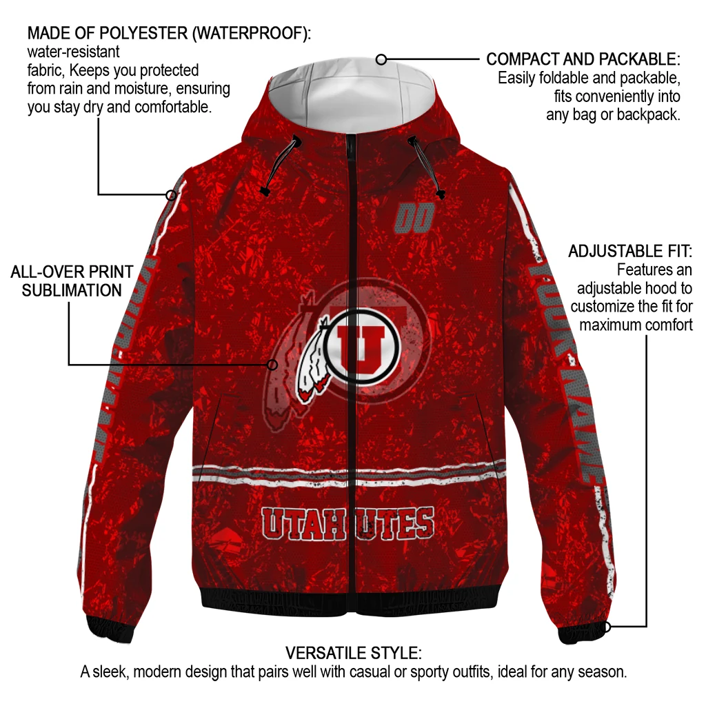 customized utah utes shards cluster red windbreaker jacket new arrival customized utah utes shards cluster red windbreaker jacket new arrival