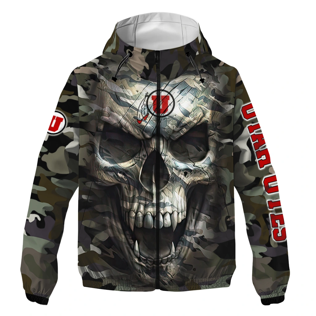 customized utah utes skull camo camouflage windbreaker jacket best selling customized utah utes skull camo camouflage windbreaker jacket best selling