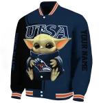 customized utsa roadrunners adorable yoda orange black varsity jacket best selling