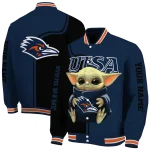 customized utsa roadrunners adorable yoda orange black varsity jacket best selling