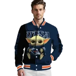 customized utsa roadrunners adorable yoda orange black varsity jacket best selling
