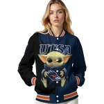 customized utsa roadrunners adorable yoda orange black varsity jacket best selling