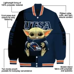 customized utsa roadrunners adorable yoda orange black varsity jacket best selling