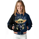 customized utsa roadrunners adorable yoda orange black varsity jacket best selling