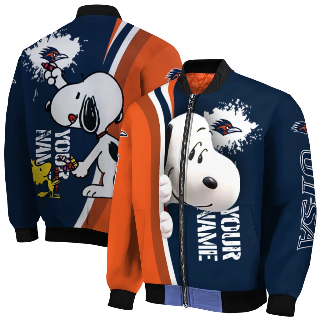 customized utsa roadrunners snoopy head orange bomber jacket best selling customized utsa roadrunners snoopy head orange bomber jacket best selling