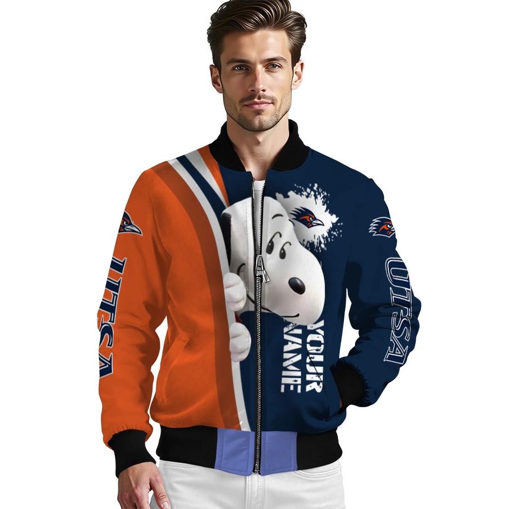 customized utsa roadrunners snoopy head orange bomber jacket high quality customized utsa roadrunners snoopy head orange bomber jacket high quality