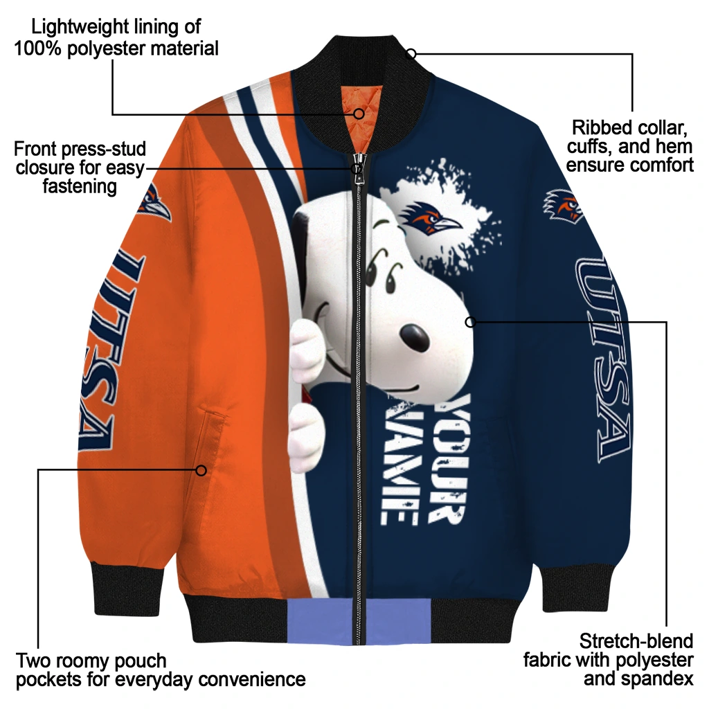 customized utsa roadrunners snoopy head orange bomber jacket new arrival customized utsa roadrunners snoopy head orange bomber jacket new arrival