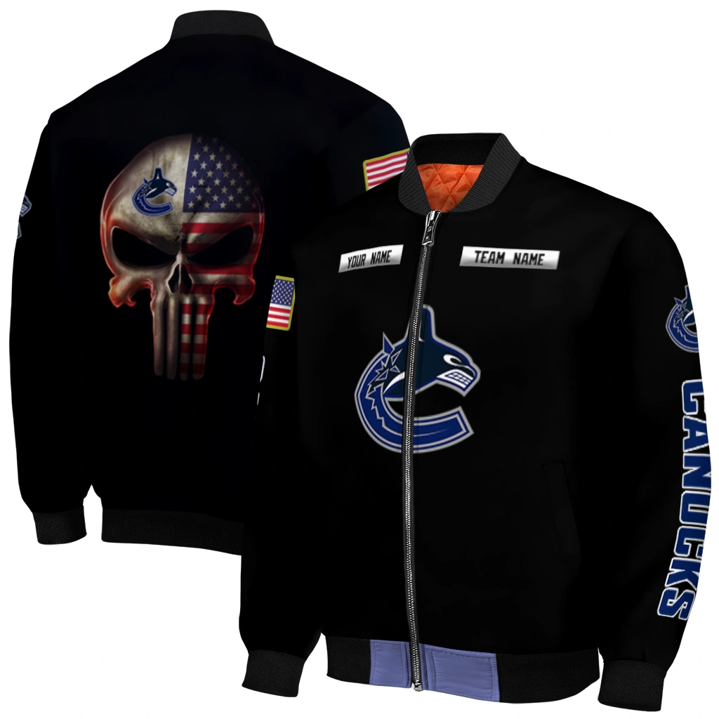 customized vancouver canucks american flag skull black bomber jacket best selling customized vancouver canucks american flag skull black bomber jacket best selling