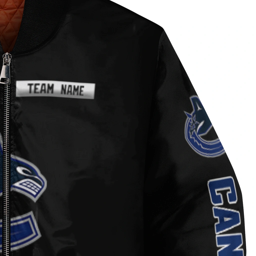 customized vancouver canucks american flag skull black bomber jacket premium grade customized vancouver canucks american flag skull black bomber jacket premium grade