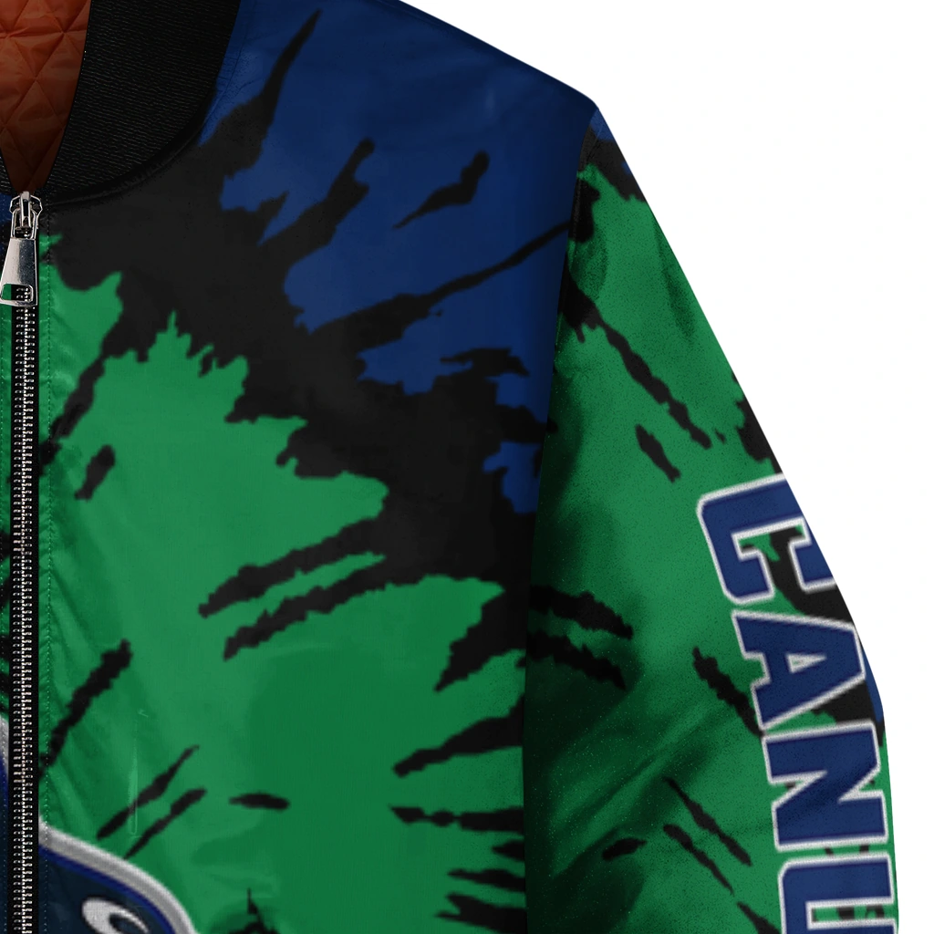 customized vancouver canucks burst splatter blue bomber jacket premium grade customized vancouver canucks burst splatter blue bomber jacket premium grade