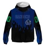 customized vancouver canucks flame trim blue black windbreaker jacket best selling