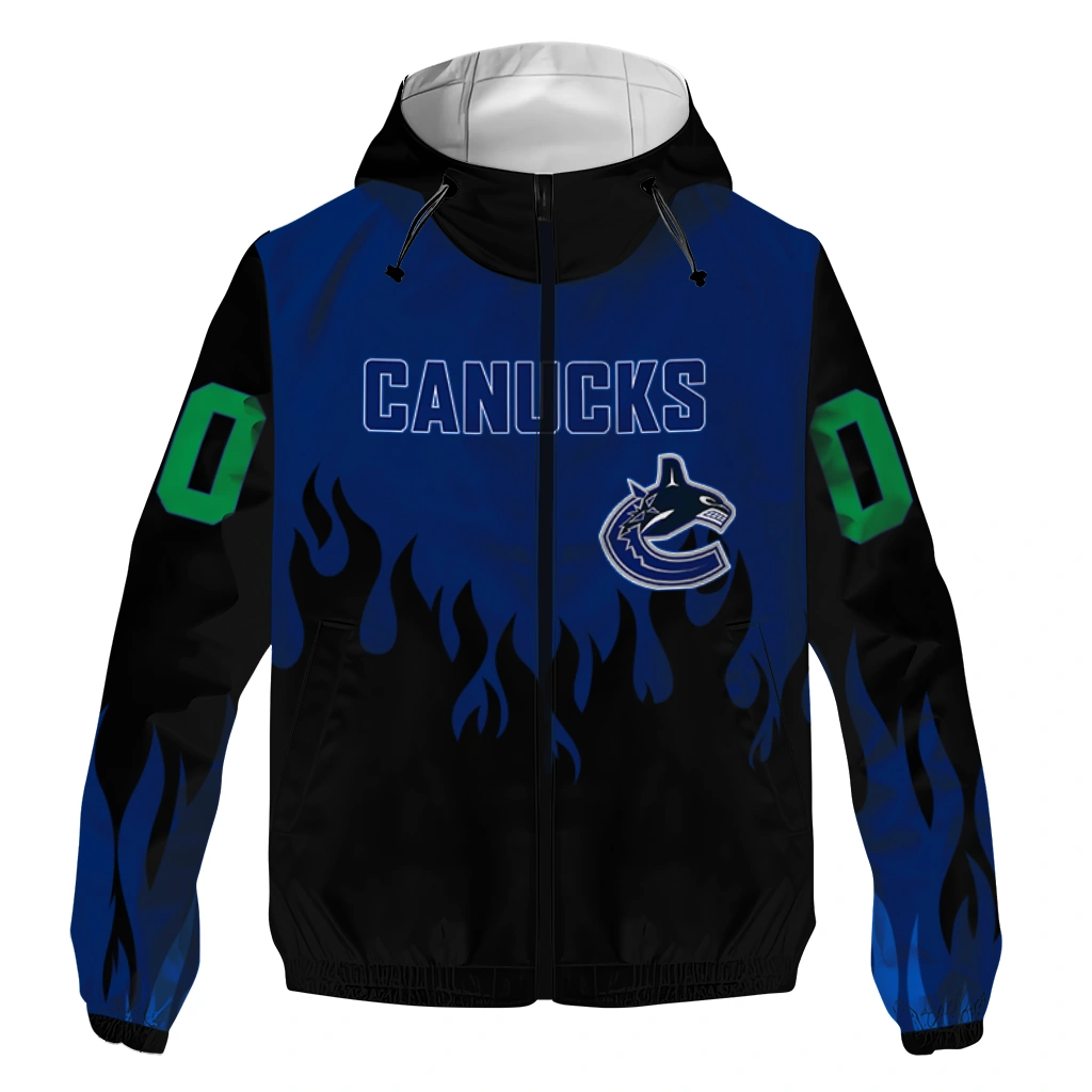 customized vancouver canucks flame trim blue black windbreaker jacket best selling customized vancouver canucks flame trim blue black windbreaker jacket best selling