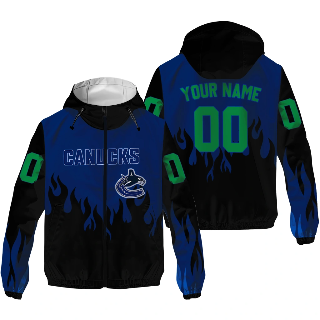 customized vancouver canucks flame trim blue black windbreaker jacket high quality customized vancouver canucks flame trim blue black windbreaker jacket high quality
