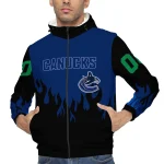 customized vancouver canucks flame trim blue black windbreaker jacket best selling