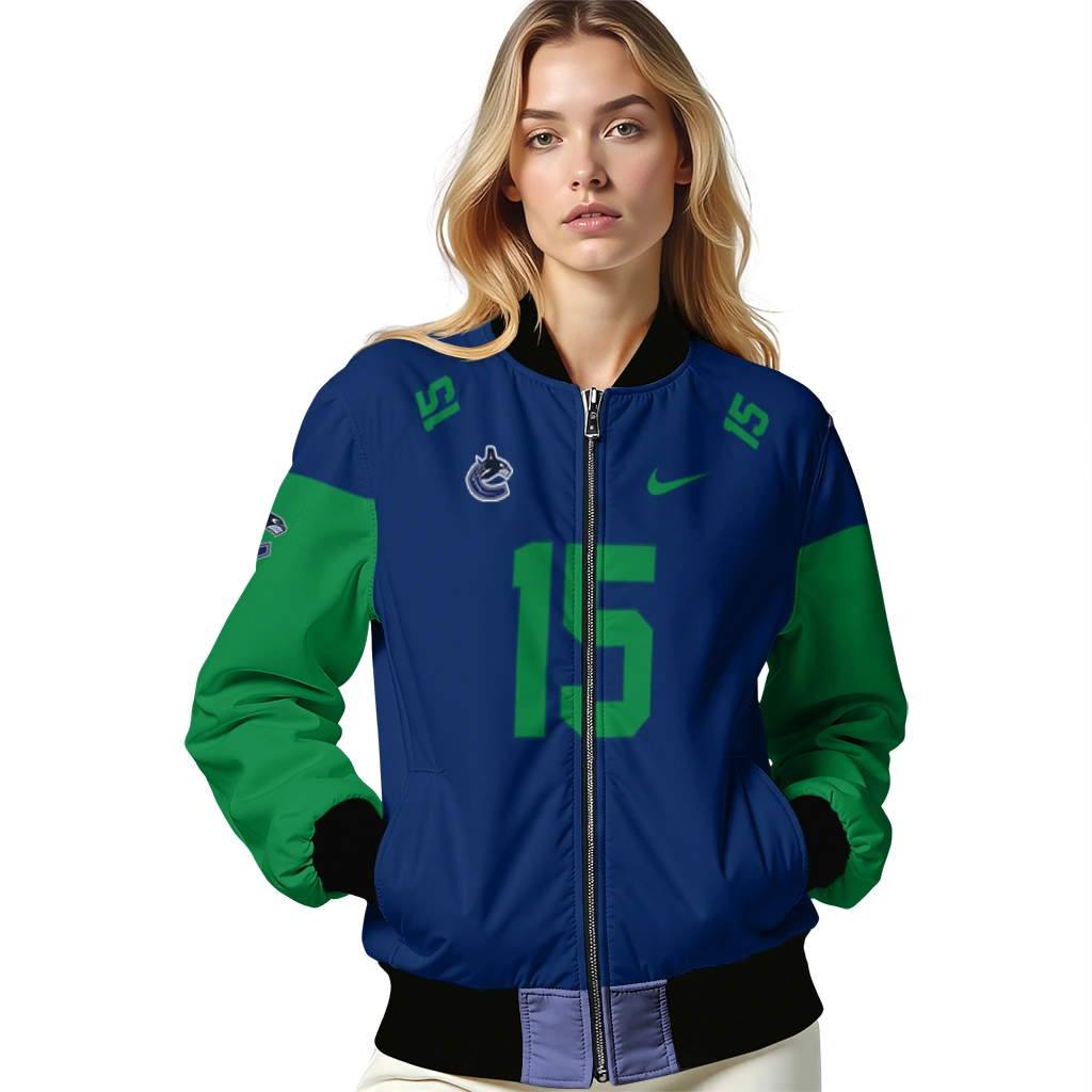 customized vancouver canucks team patch blue bomber jacket latest model customized vancouver canucks team patch blue bomber jacket latest model
