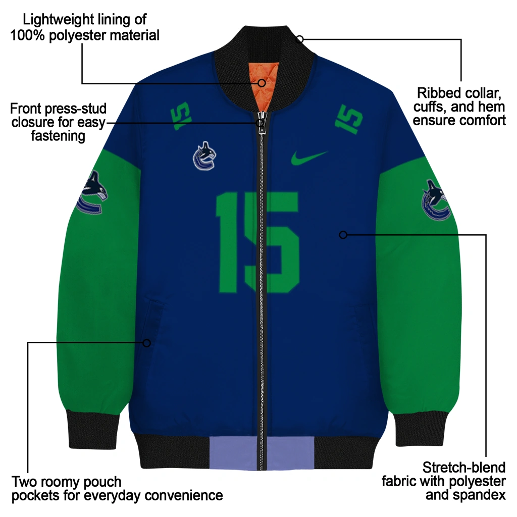 customized vancouver canucks team patch blue bomber jacket new arrival customized vancouver canucks team patch blue bomber jacket new arrival