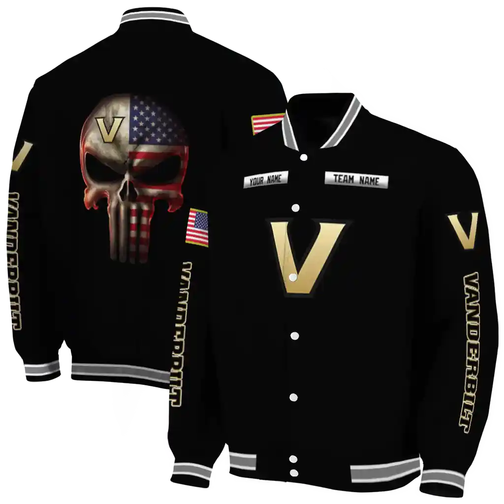 customized vanderbilt commodores american flag skull black varsity jacket fashion forward customized vanderbilt commodores american flag skull black varsity jacket fashion forward