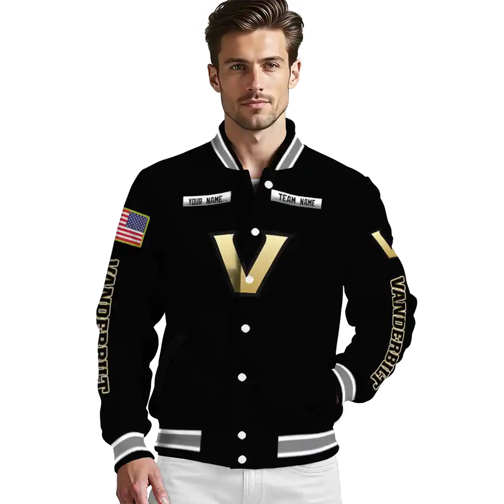 customized vanderbilt commodores american flag skull black varsity jacket high quality customized vanderbilt commodores american flag skull black varsity jacket high quality