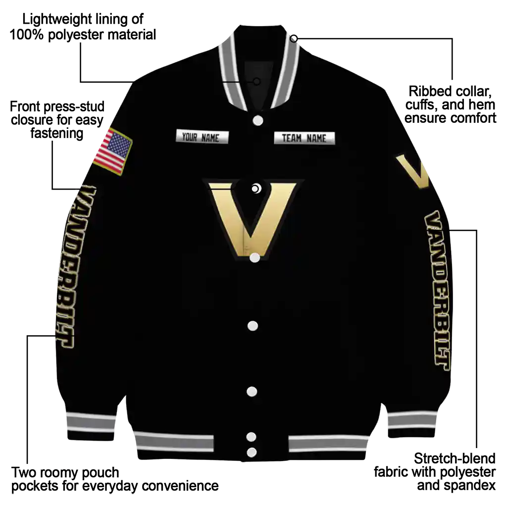 customized vanderbilt commodores american flag skull black varsity jacket new arrival customized vanderbilt commodores american flag skull black varsity jacket new arrival