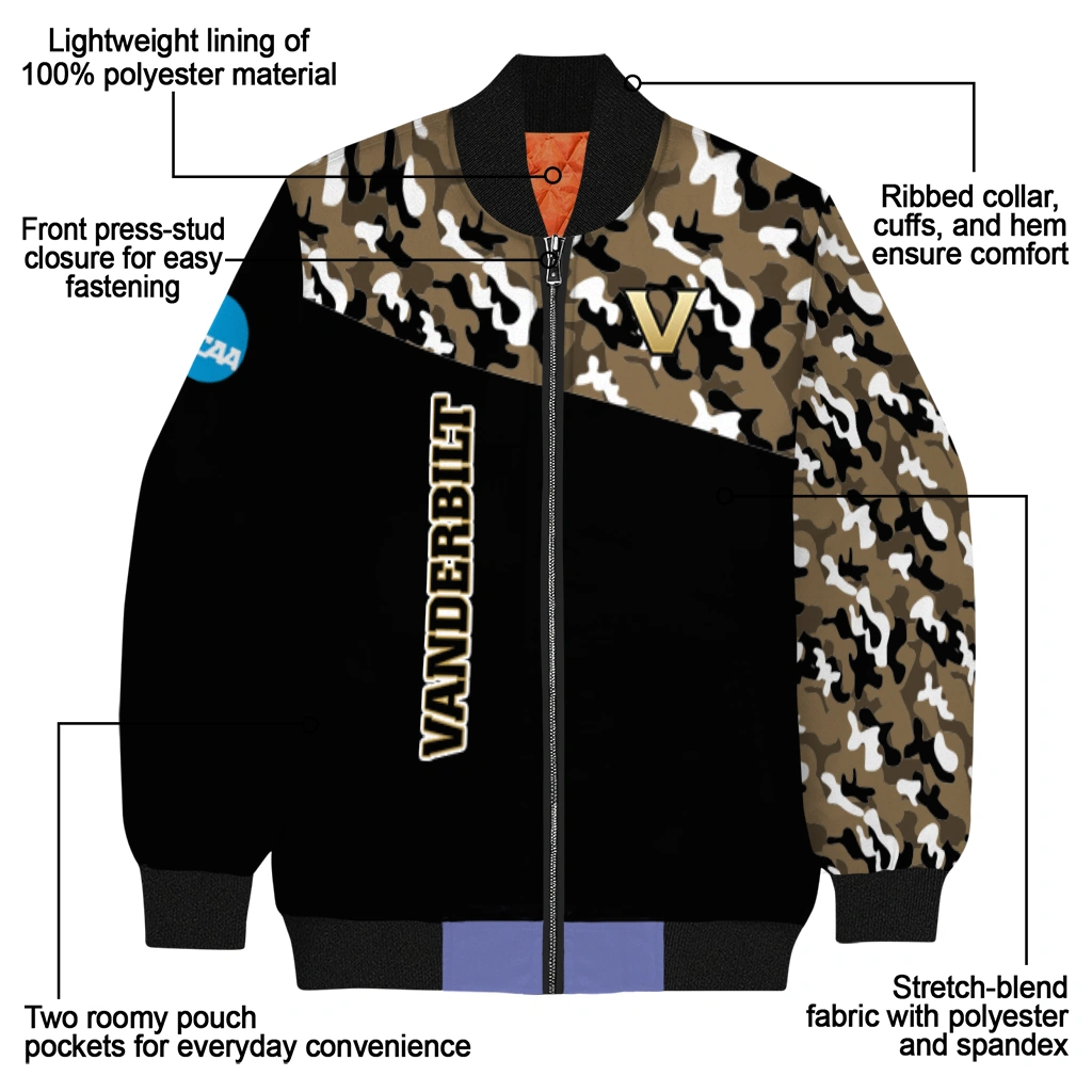 customized vanderbilt commodores camouflage splash black bomber jacket new arrival customized vanderbilt commodores camouflage splash black bomber jacket new arrival