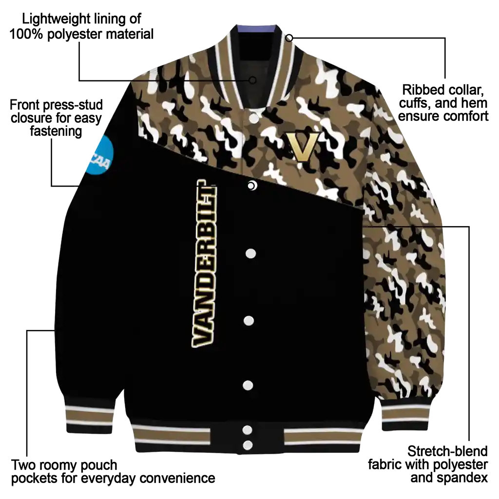 customized vanderbilt commodores camouflage splash black varsity jacket new arrival customized vanderbilt commodores camouflage splash black varsity jacket new arrival